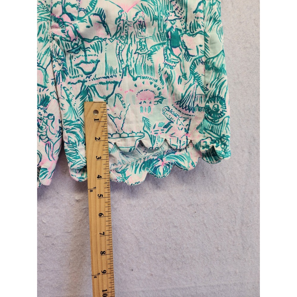 Lilly Pulitzer Buttercup Scallop Hem Shorts Green Pink Floral Size 00 Preppy - Picture 5 of 9